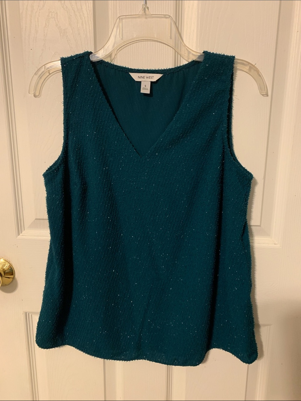 Nine West Teal Sparkle V-Neck Sleeveless Top  -  size S